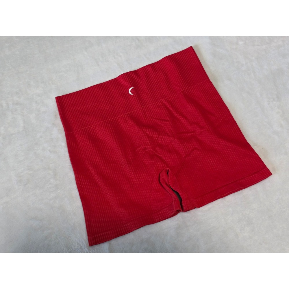 Zyia Active Red Ribbed Seamless High Waisted Athletic Shorts Women Size Large